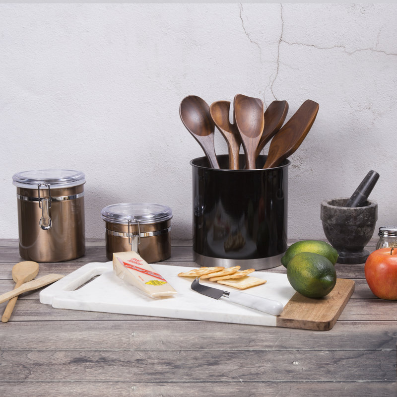 Pot à ustensiles Creative Home en acier inoxydable avec base lestée anti-basculement, noir, H 7 po x l 7 po x P 7 po, Noir