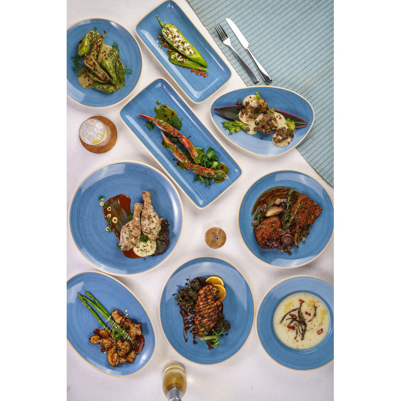 Assiette rectangulaire en porcelaine de qualité supérieure Twister-Blue | Va au micro-ondes et au lave-vaisselle, Bleu
