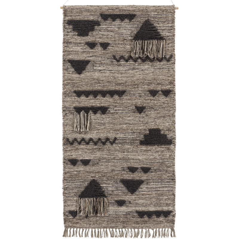 Cotton and Wool Hand Woven Wall Hanging, Charcoal