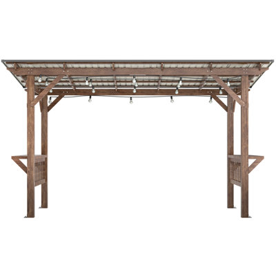 Choose Your Relaxing Gazebo: 13' X 6.5' Wooden With Metal Roof & Bulbs Pergola Grill Gazebo Unique Counters