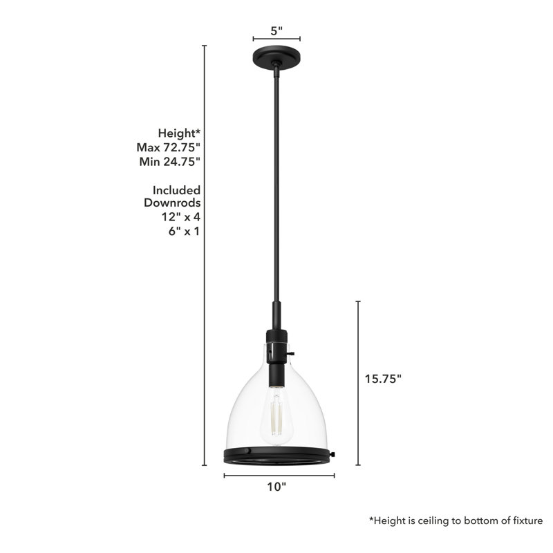 Van Nuys 1 Light Bell Pendant, 15.75" H x 10" W x 10" D, Matte Black