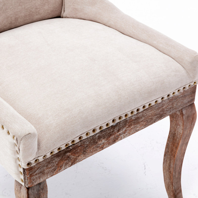 A&a furniture ultra side dining chairs | set of 2 | thickened fabric, solid wood legs | bronze nailhead, Brown
