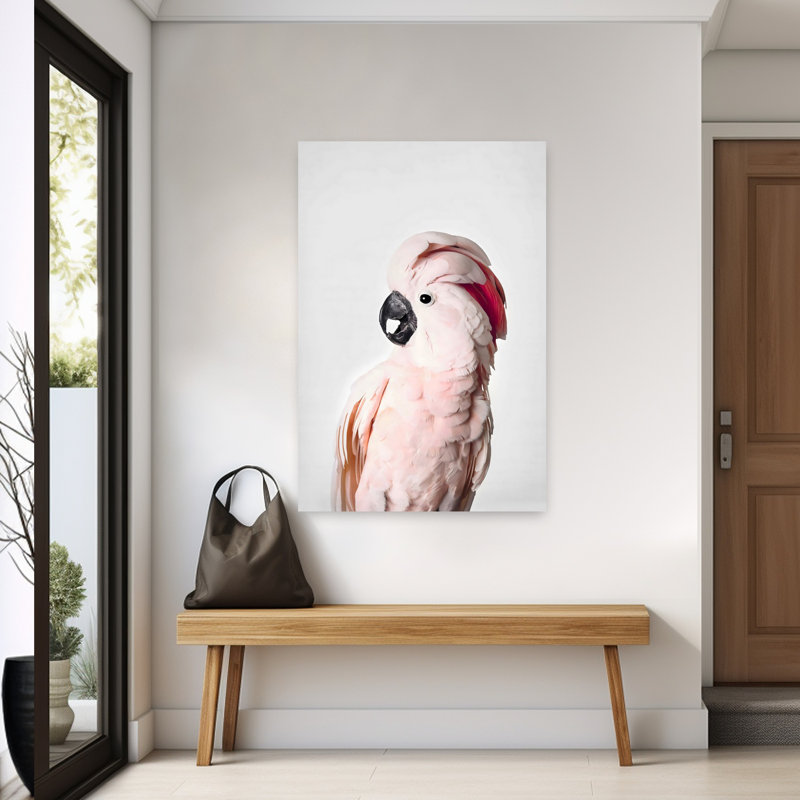 Art mural contemporain abstrait rose cacatoès, H 60 po x l 40 po