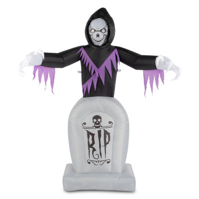 8FT Halloween Inflatable Grim Reaper with Graveyard, 3 LED Lights, Waterproof Outdoor Yard Decoration with Blower, Stakes & Ropes