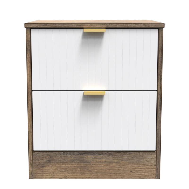Barriner 45cm W Manufactured Wood Bedside Table, White Matt/Vintage Oak
