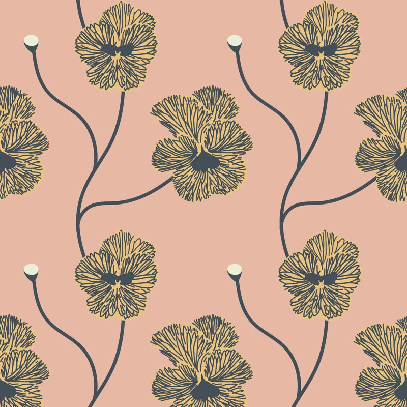 Papier peint Flourish, Non encollé, Motif floral coucher de soleil, Faux Grasscloth