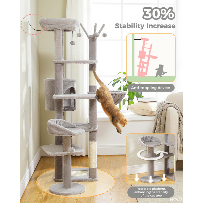 Gray Multi-Level Cat Tree with Hammock and Scratching Post