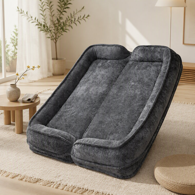 Lit pour chien et causeuse polyvalents 2-en-1 avec positions ajustables, coussins dodus, idéal pour le confort de vos animaux de compagnie