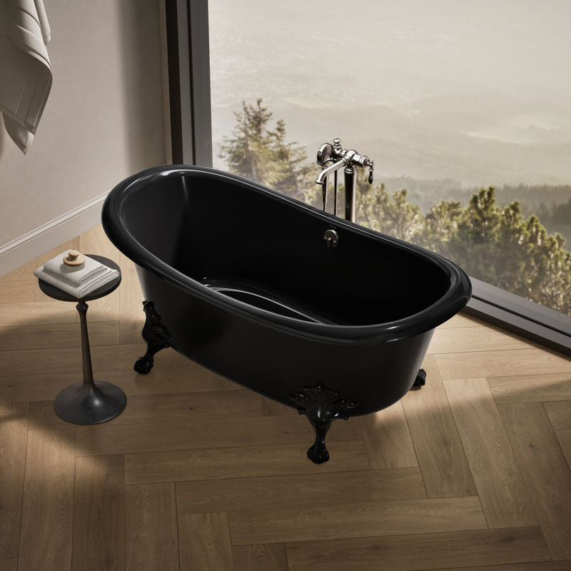 Baignoire autoportante 66 po. X 33 po. Artifacts avec extérieur en fer noir, Noir