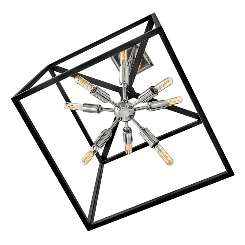Aros 9-Light Cube Pendant, Black with Polished Nickel accents