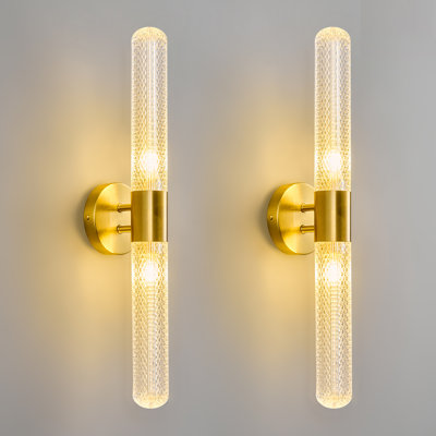 Ensemble de deux appliques murales modernes à abat-jour en verre à 2 lumières verticales et horizontales pour salon, chambre à coucher et salle de bain