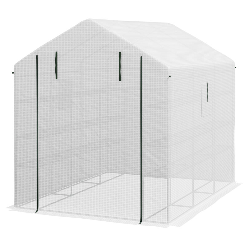 Outsunny 8' X 6' X 7' Walk-In Greenhouse With Mesh Door And Windows, 18 Shelf Green House With Trellis, Plant Labels, UV Protective For Growing Flowers, Herbs, Vegetables, Saplings, White