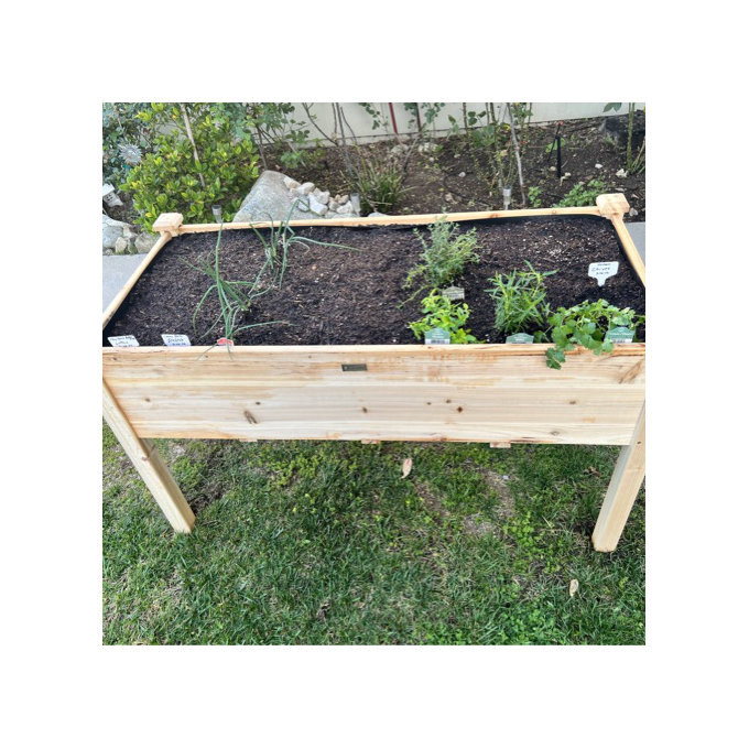 Rigney Outdoor Fir Wood Elevated Planter with Fabric Liner & Drainage Holes - Dark Brown, 30" H x 47.5" W x 23.5" D