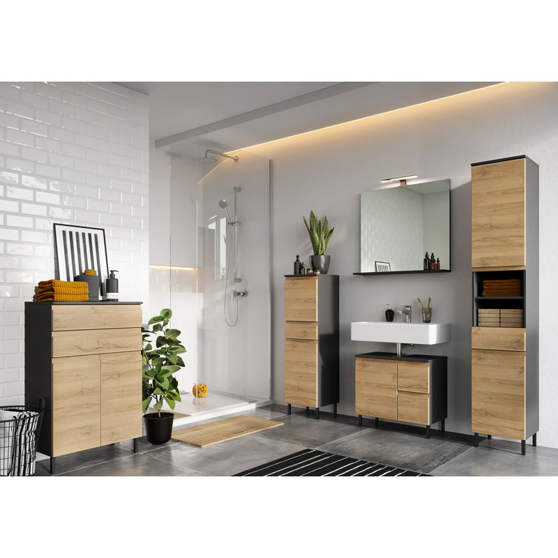 Musson Freestanding Bathroom Cabinet, Graphite/Grandson Oak