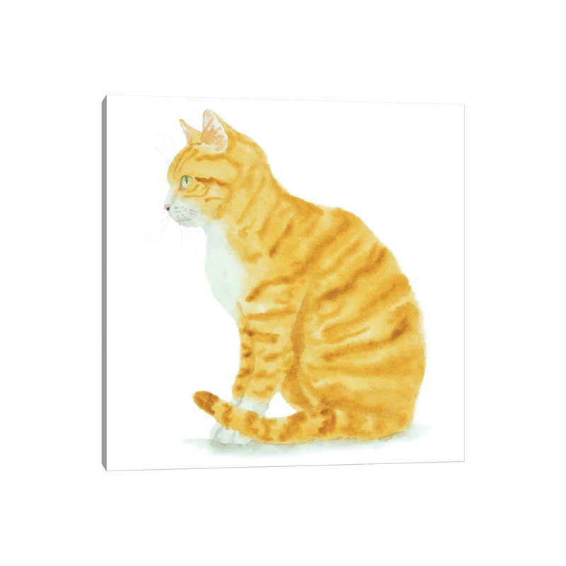 «Sitting Orange Cat» par Alexey Dmitetchich Shmyrov - peinture sur toile tendue, H 12 po x l 12 po x P 0,75 po