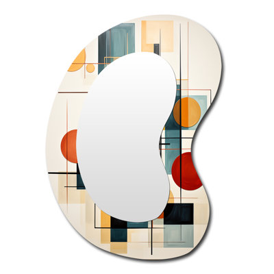 Colorful Mid Century Retro Reflections IV - Midcentury Modern Unique Shape Decorative Wall Mirror, Modern Asymmetrical Large Mirror, Printed Metal Art