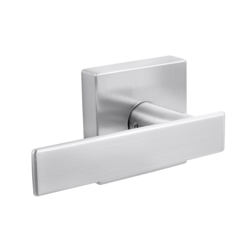 Kira Privacy Door Lever with Square Rosette, Satin Nickel