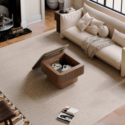 31.5'' Square Coffee Table With Storage Solid Wood Veneered Modern Coffee Table Accent Tea Table For Living Room Bedroom Apartment Or Office Walnut