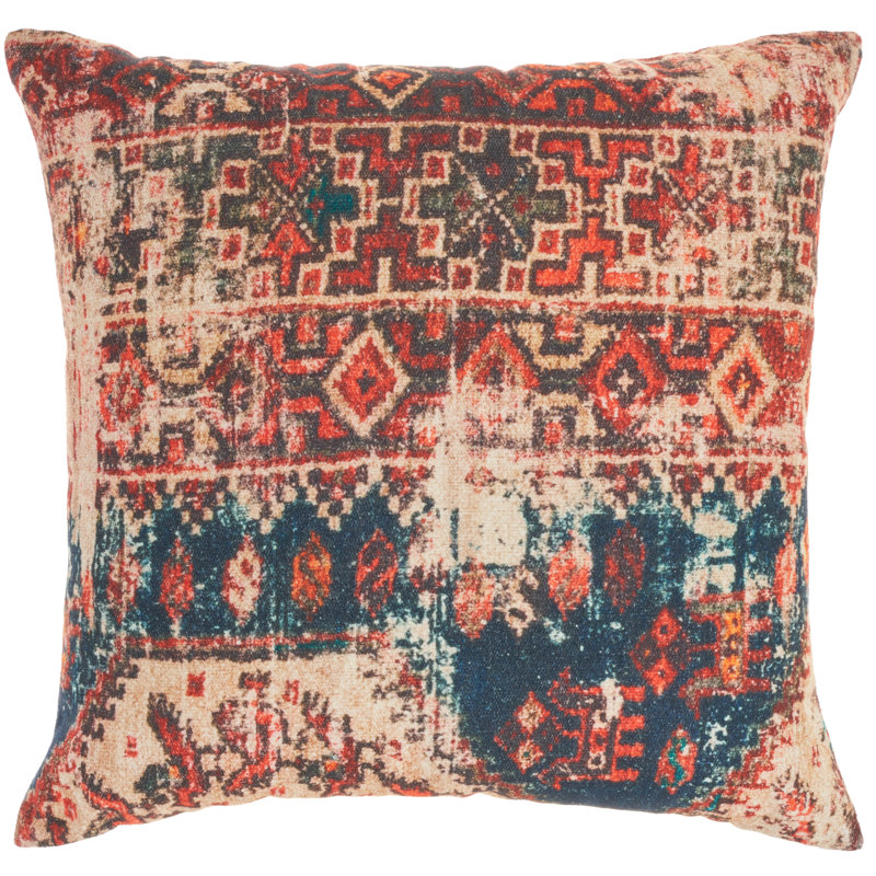 Nicole Curtis Red and Blue Cotton Boho Throw Pillow 20" x 20"