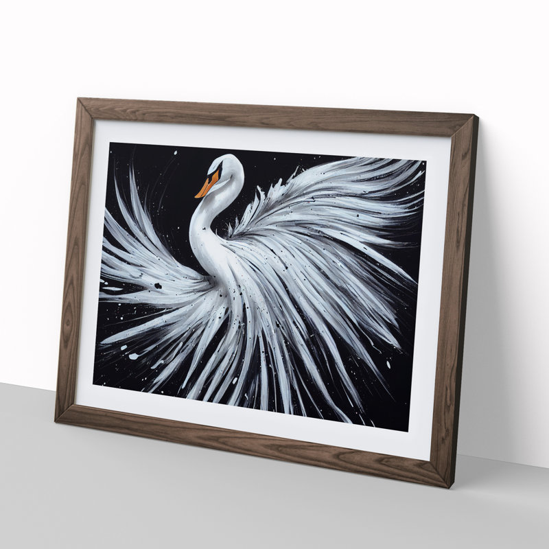 XH1022-8107X Splashed Swan Vol.1 Abstract - Single Picture Frame Painting, 34cm H x 46cm W x 2cm D, Walnut