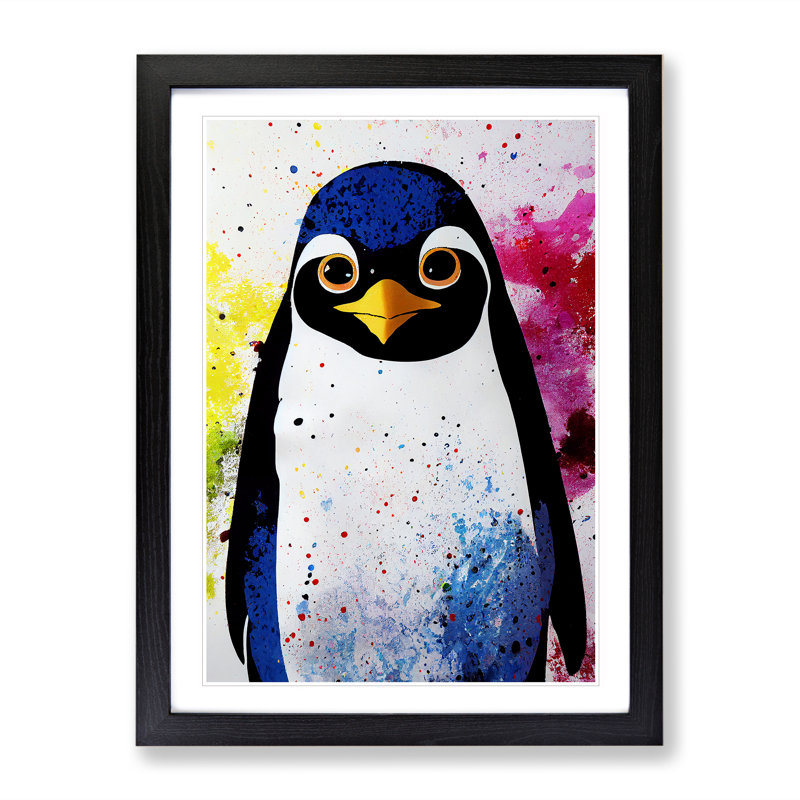 XV1022-3233X Paint Splash Penguin No.1 - Single Picture Frame Print, Black, 64cm H x 46cm W x 2cm D