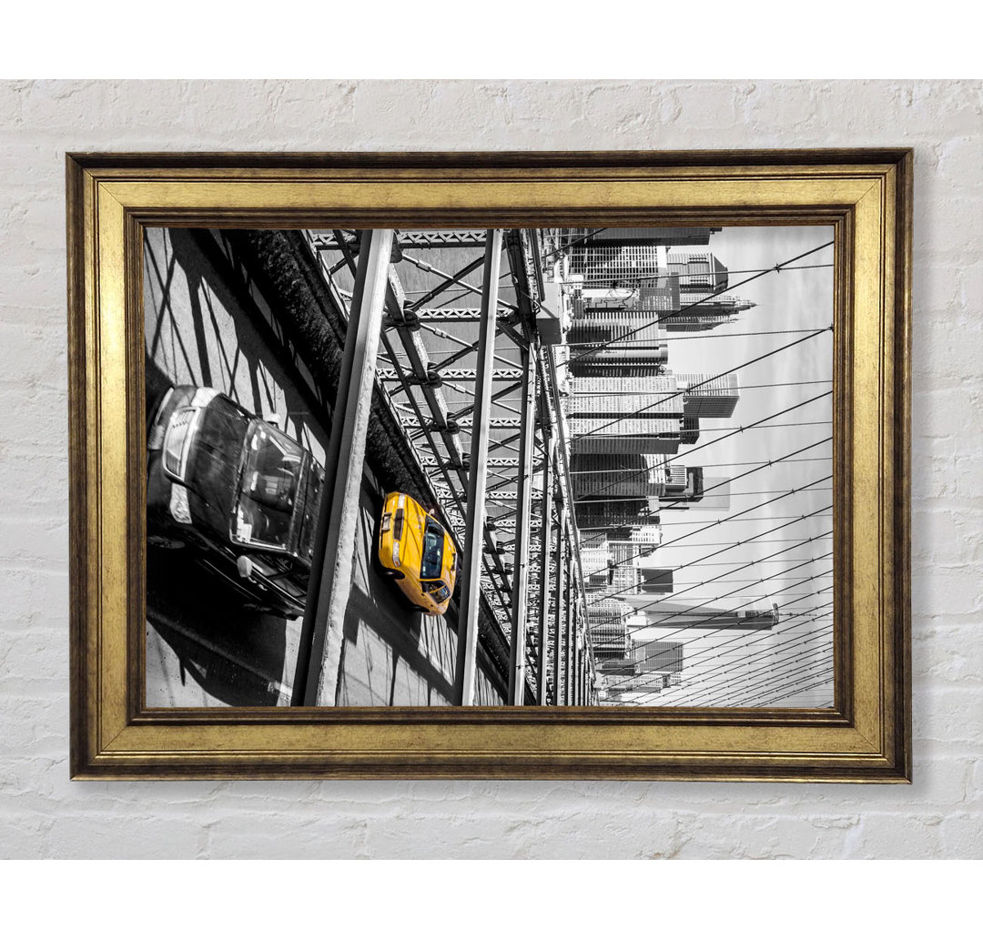 Brooklyn Bridge Yellow Cab NYC - Einzelner Bilderrahmen Kunstdrucke