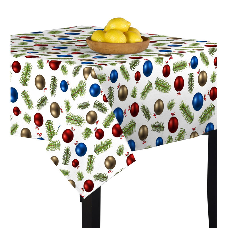 Mccord Christmas Glass Ornaments Tablecloth, 90" W x 90" L