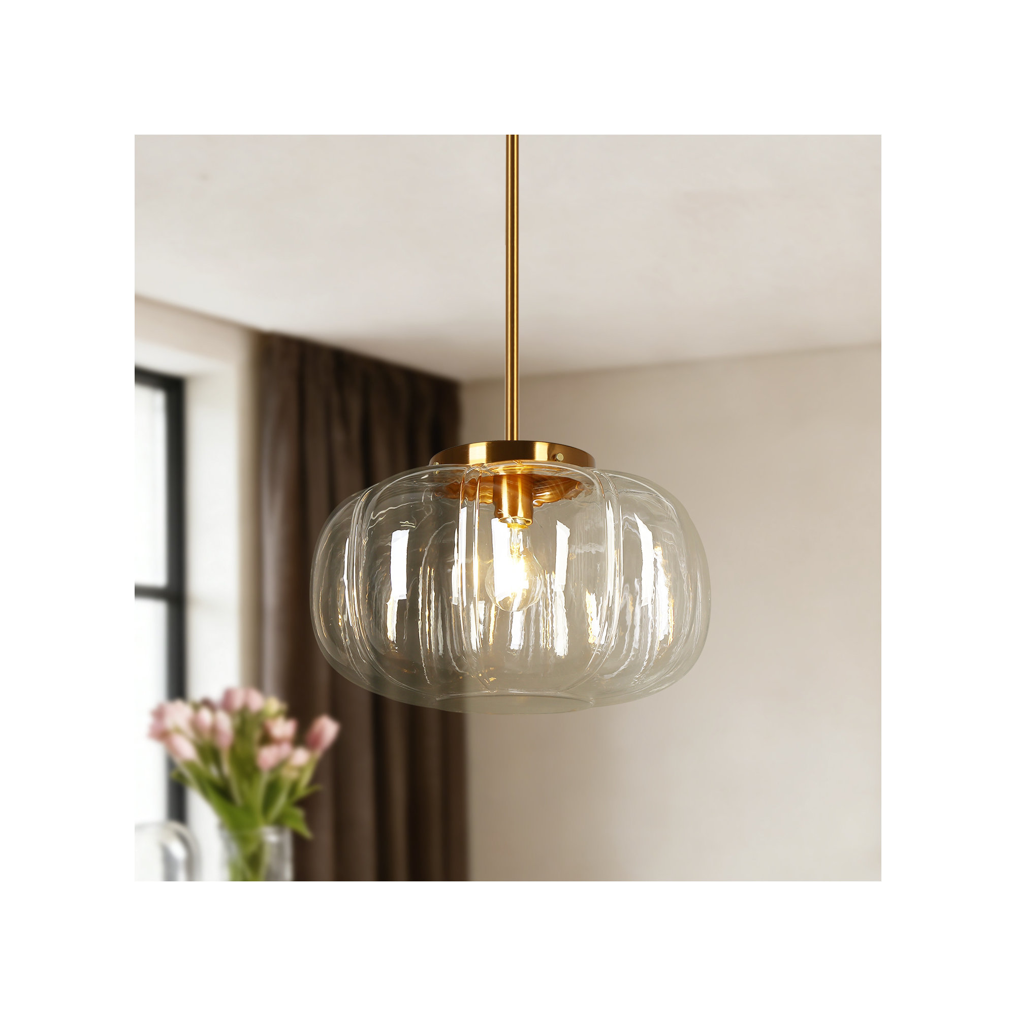 Beltran 15" Width 1-Light Dome Pendant Light, Transparent
