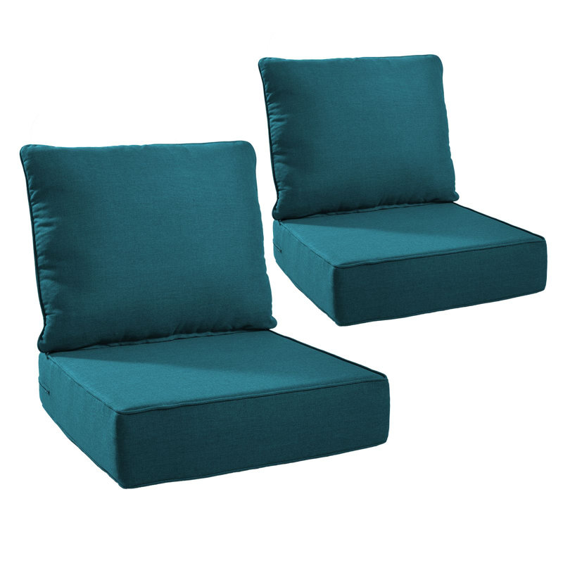 Allo 24"X24"X6" Thick Cushions & Pillows Set - Deep Seat Indoor/Outdoor Water & Fade Resistant, Peacock Blue, 2
