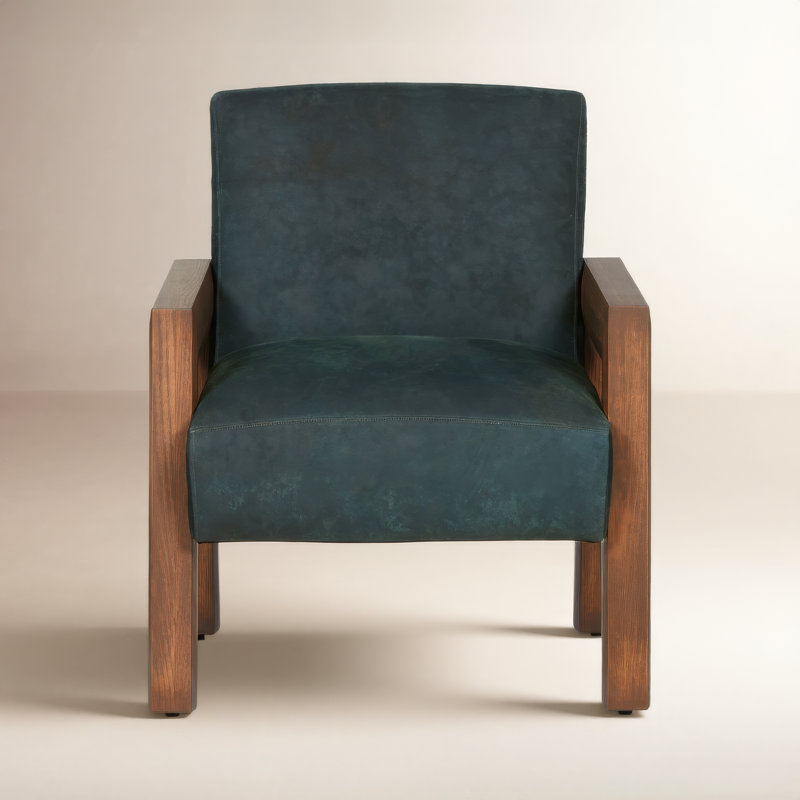 Waylon Top Grain Leather Accent Arm Chair, Pine Green