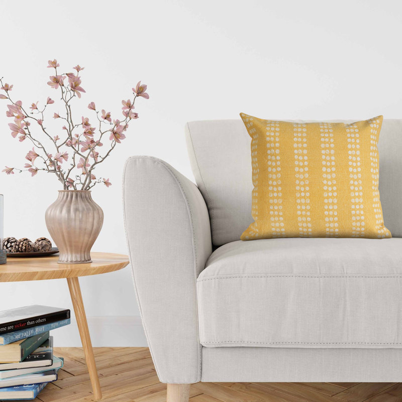 Coussin en coton Polka, Jaune/blanc