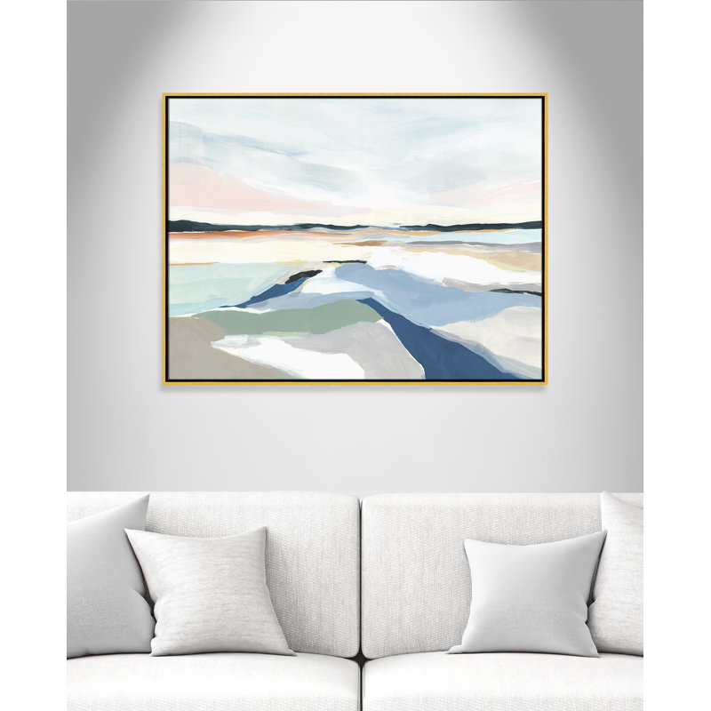 Seaside Day I - Floater Frame, reproduction d'art sur toile, H 31,5 po x l 41,5 po x P 2 po, Doré