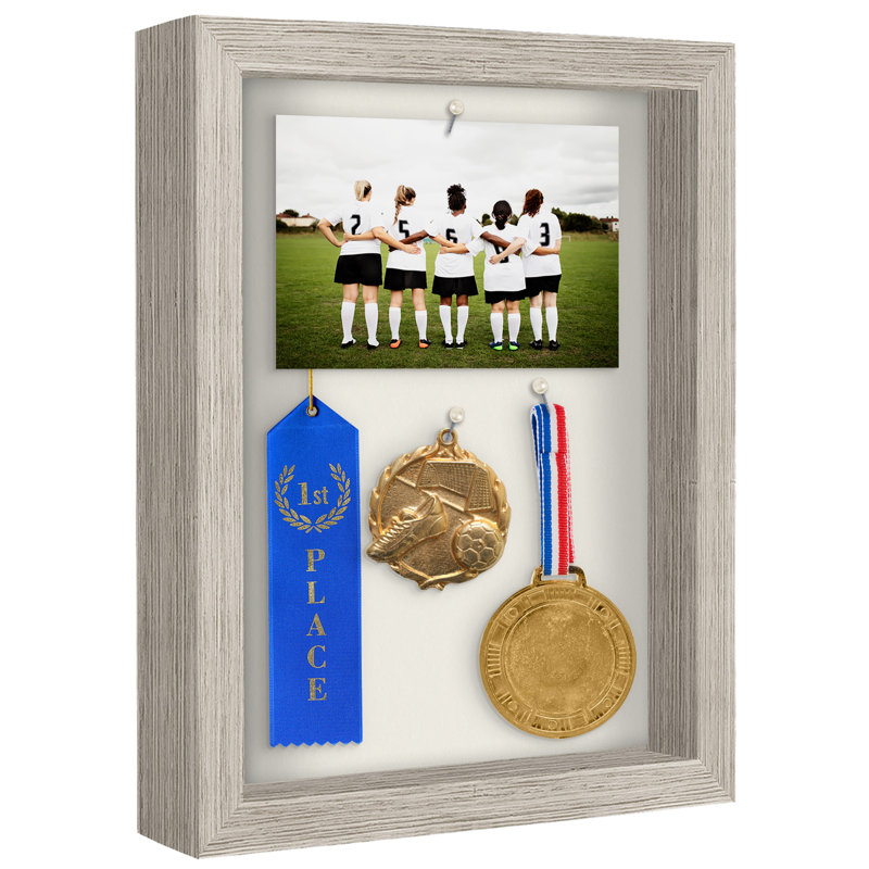 Sturdevant Shadow Box Frame Composite Wood with Glass for Hanging and Tabletop, Driftwood, 8" x 10"