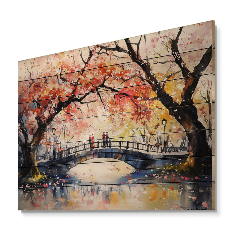 Paysage d'automne dans le parc Ueno, H 10 po x l 20 po