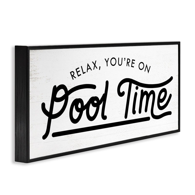 Pool Time Summer Phrase Black Framed Giclee Art by Daphne Polselli, Midnight Black Framed Giclee, 10" H x 24" W
