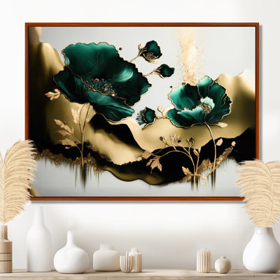 Gold And Green Poppy Floral Euphoria II - Poppies Wall Art
