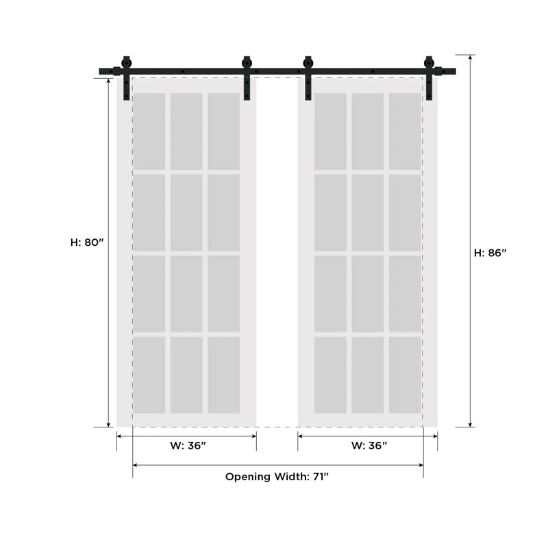 Portes blanches en verre givré Sete avec trousse de quincaillerie d'installation Sete, Argent argent, 72 po x 80 po