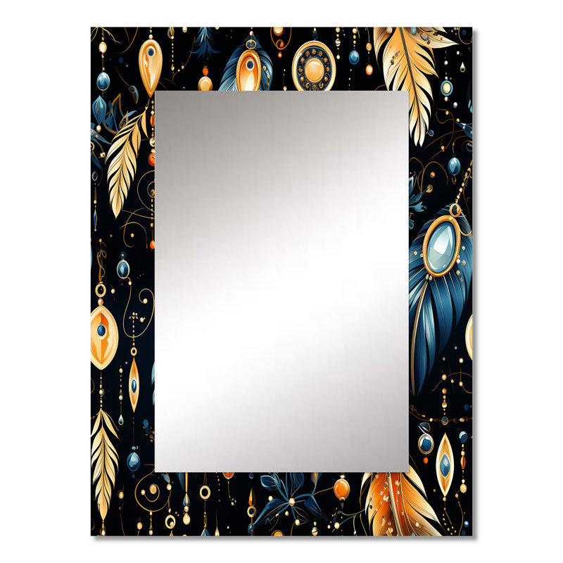 Blue Boho Chic Feathers Charms - Boho Mirror Wall Decor, 32" x 24"