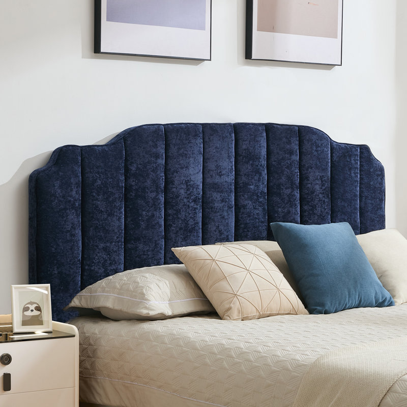 Vertical Channel Tufting Upholstered Headboard Adjustable Height & Width Bed Head Board, King / California King, Blue