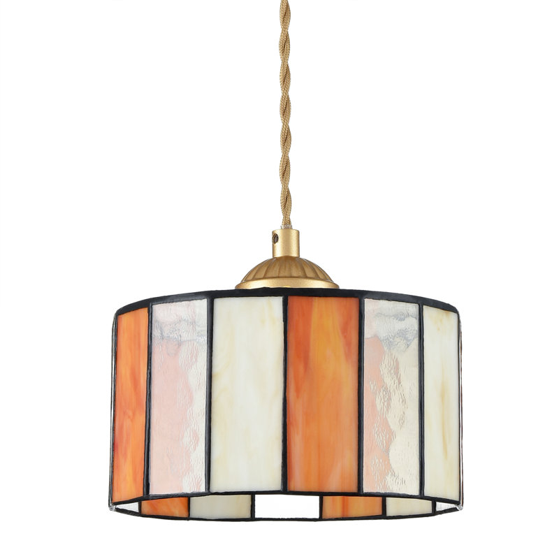 Luminaire suspendu en verre coloré Tiffany, Orange/Crème, H 5,9 po x l 7,7 po x P 7,7 po