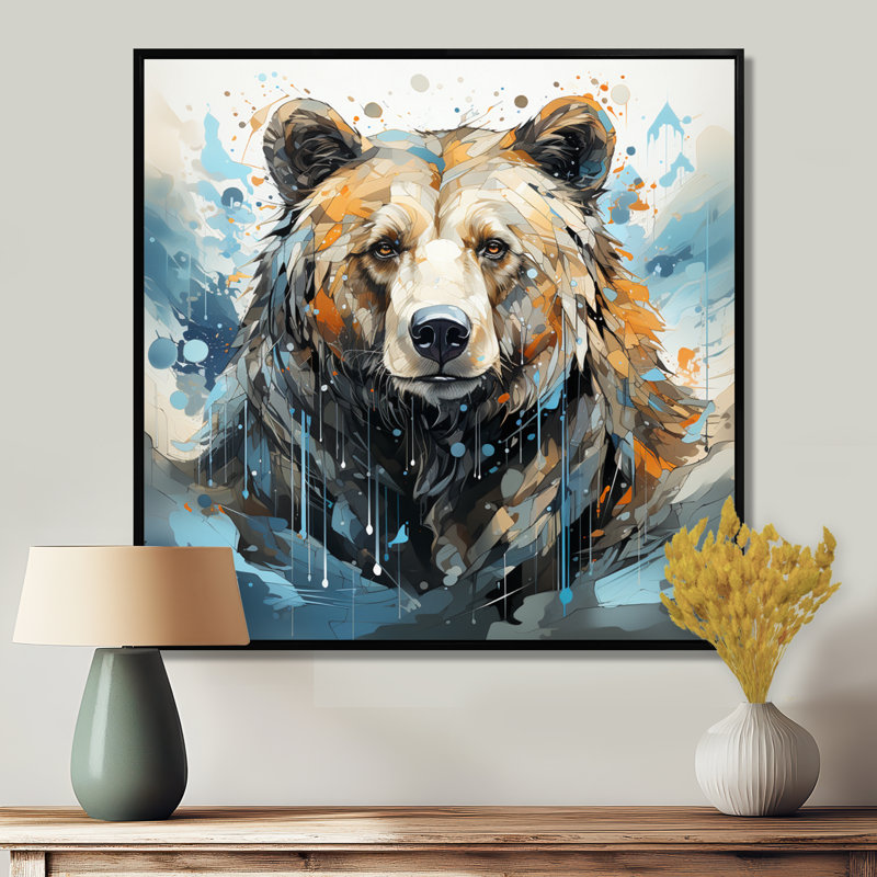 Représentation abstraite d'un mouvement d'ours sur toile, 44" H x 44" W, Cadre flottant noir