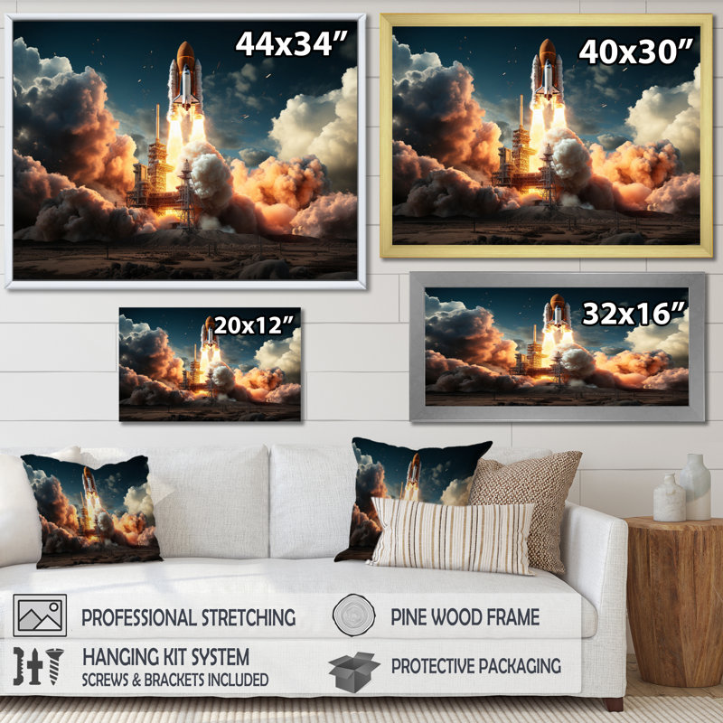 Lancement de fusée I sur toile, H 12 po x l 20 po x P 1 po, Toile tendue