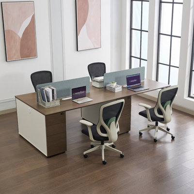 Okeysen 4 Person Workstation Modular Attachable Office Desks with 4 BIFMA-Certified Office Chairs