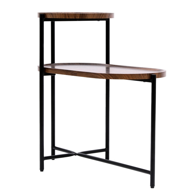 Walnut Brown Living Room Table With Scratch- And Waterproof Top Console Shelf Metal Base, Walnut Brown