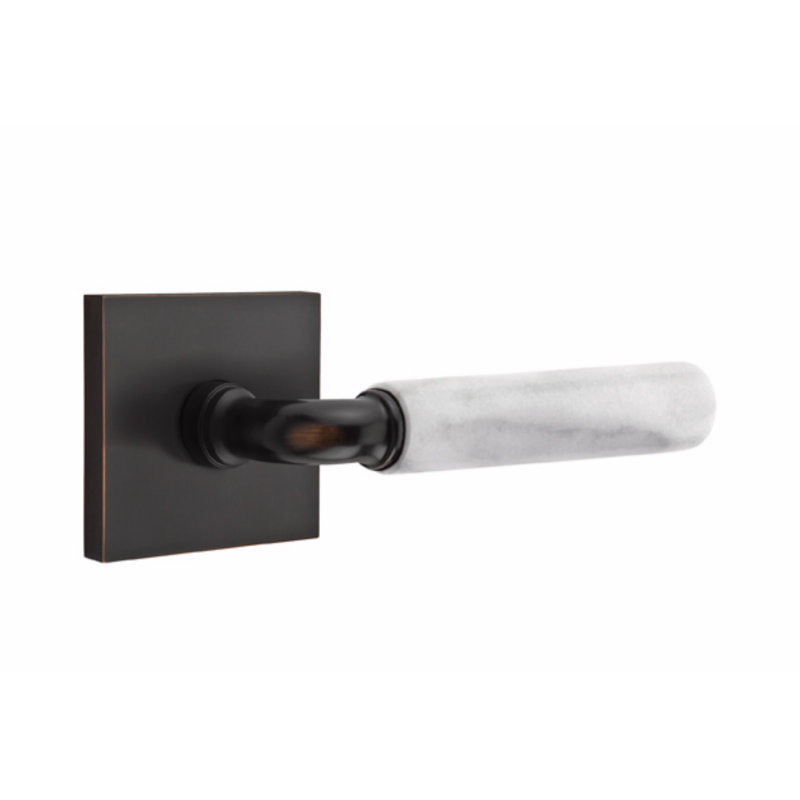 Ensemble de leviers d'intimité Emtek Select, rosette carrée, tige en R, poignée en marbre blanc, gauche, Gauche
