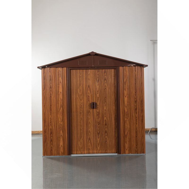 6Ft X 6Ft Outdoor Metal Storage Shed With Metal Foundation ,With Window, Coffee, 72.44" H x 63.78" W x 72.44" D