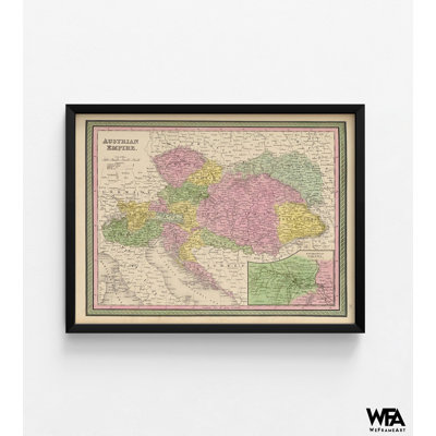 Empire autrichien 1849 par cartes anciennes, affiche de l'histoire du monde, carte antique de l'Autriche, décor de bureau d'histoires, cadeau de professeur de géographie