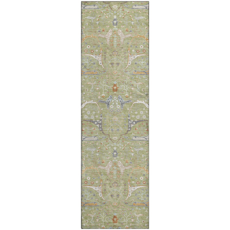 Premium Machine Washable Mayfield AMF2250 Global Rug, 2'3" x 7'6" Runner, Aloe