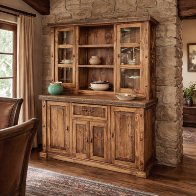 Grand Rustic Wood Console and Hutch