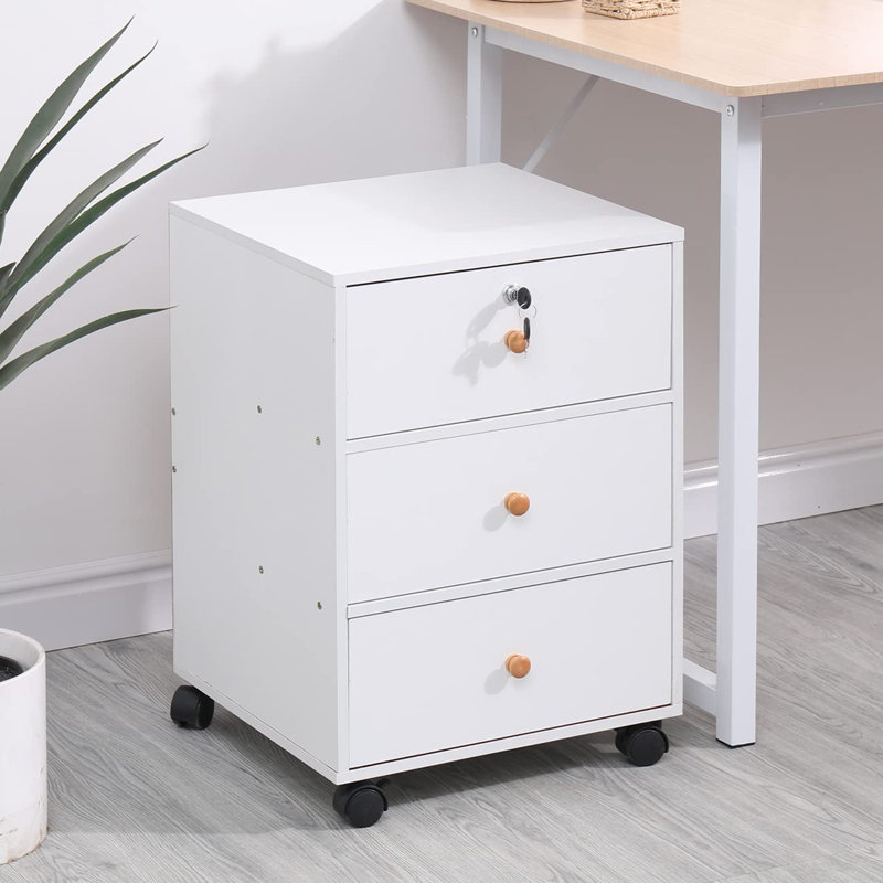 Lakemia 40cm Wide 3 -Drawer Mobile File Cabinet, Warm White